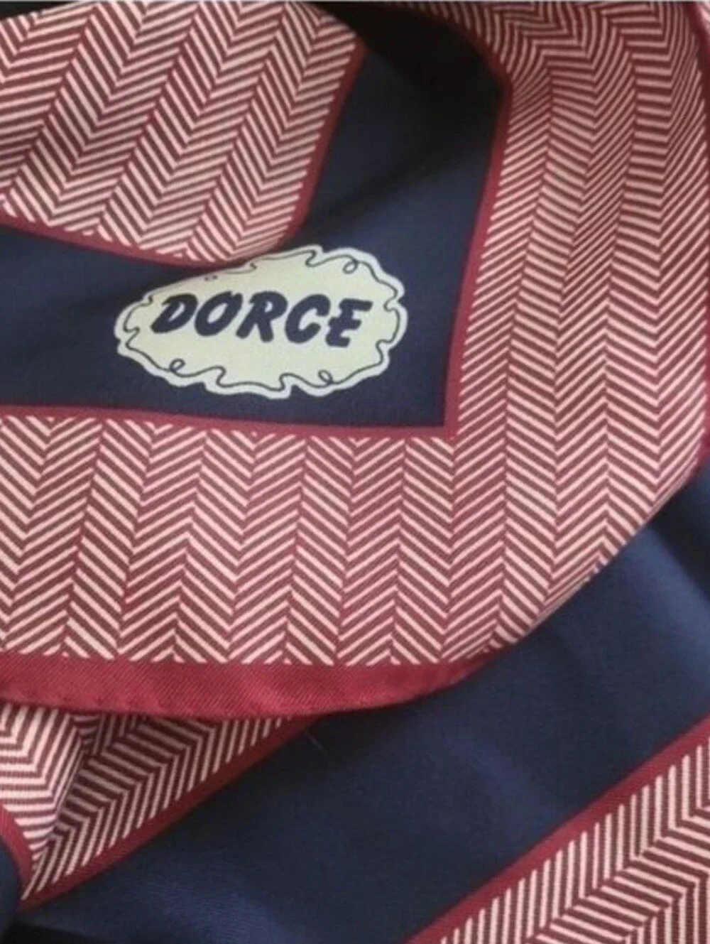 Vintage 1970s Silk Dorce Red White Blue Herringbone Scarf